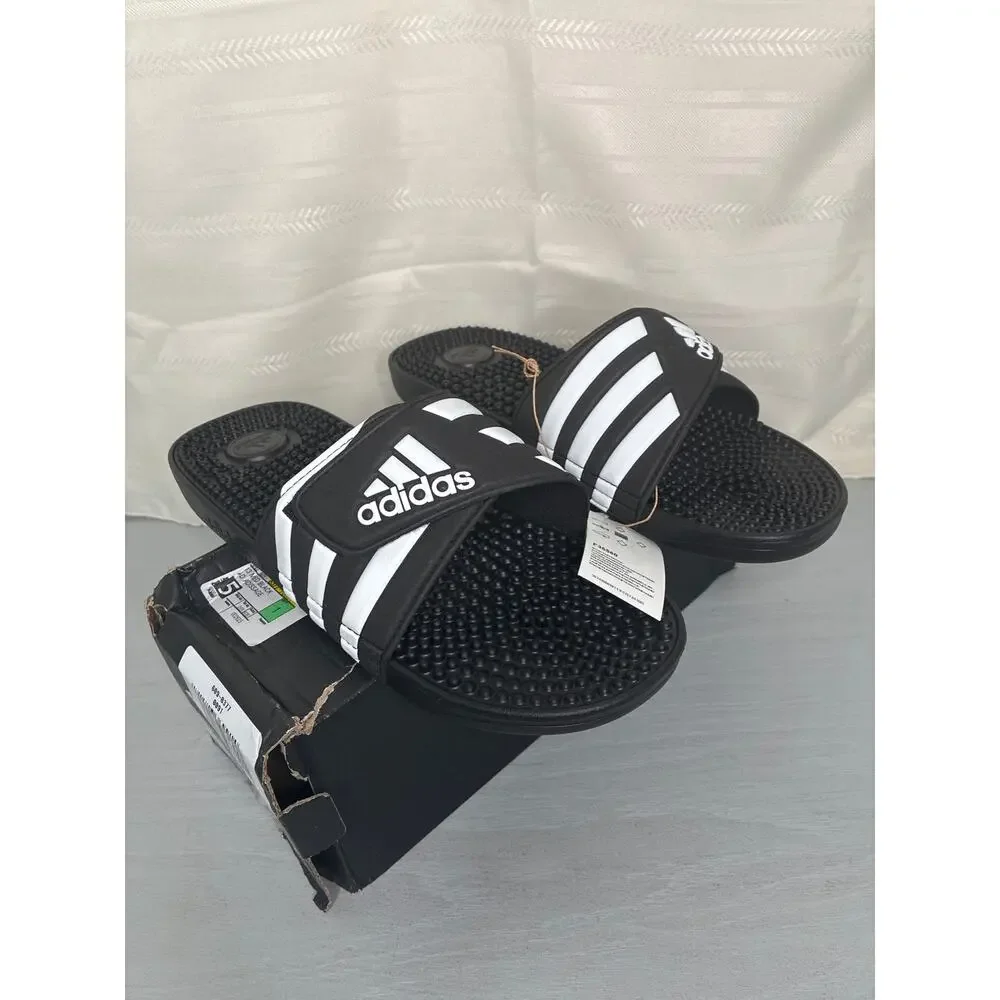 Adidas Adissage Massage Slide Sandals Black White Mens 13/Womens 14